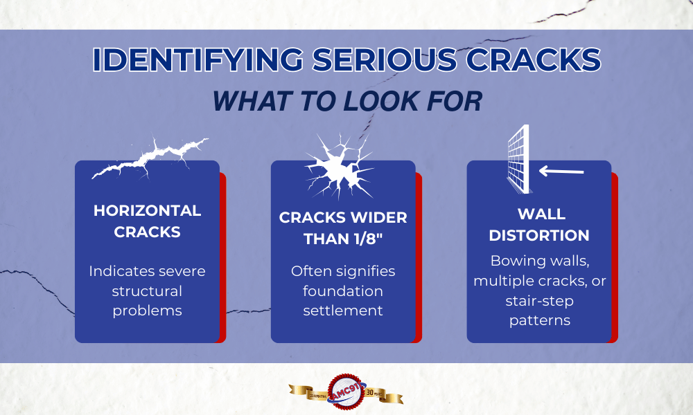 An infographic by AMC911 on how to identify serious cracks